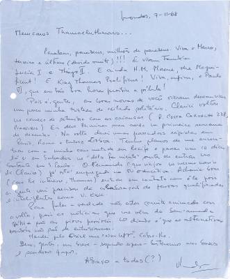Carta de Vladimir Herzog para Tamás Szmrecsànyi, 7 nov. 1968